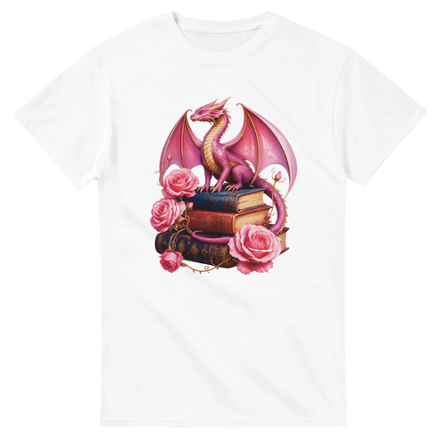 Books and Dragon Roses Graphic T-Shirt - Heavyweight Cotton Unisex Tee