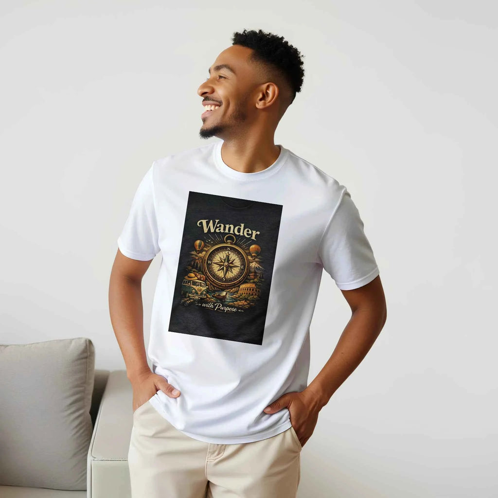 Vintage Wander With Purpose Travel T-Shirt – Premium Soft Cotton Graphic Tee