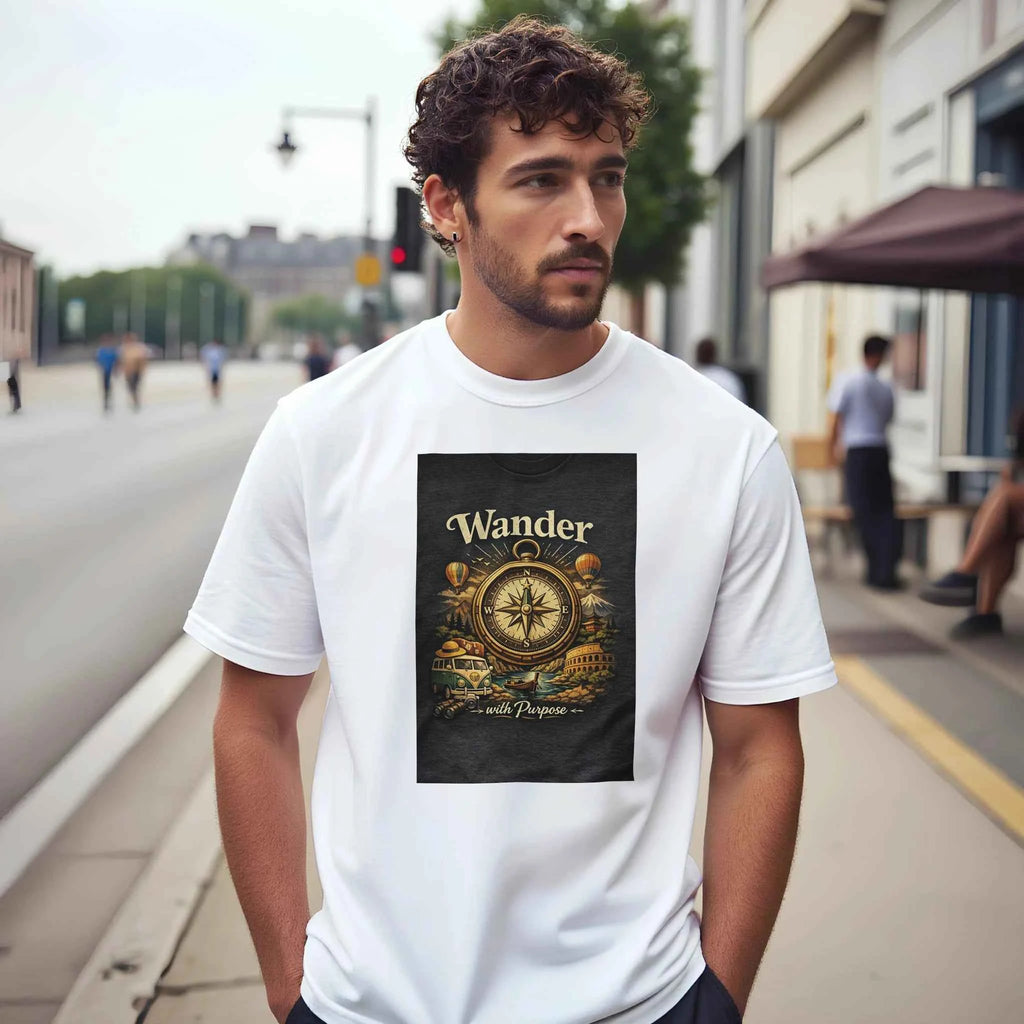Vintage Wander With Purpose Travel T-Shirt – Premium Soft Cotton Graphic Tee