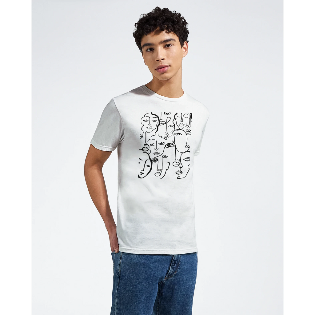 Artistic Many Faces Graphic T-Shirt - Premium Soft Ring-Spun Cotton Crewneck