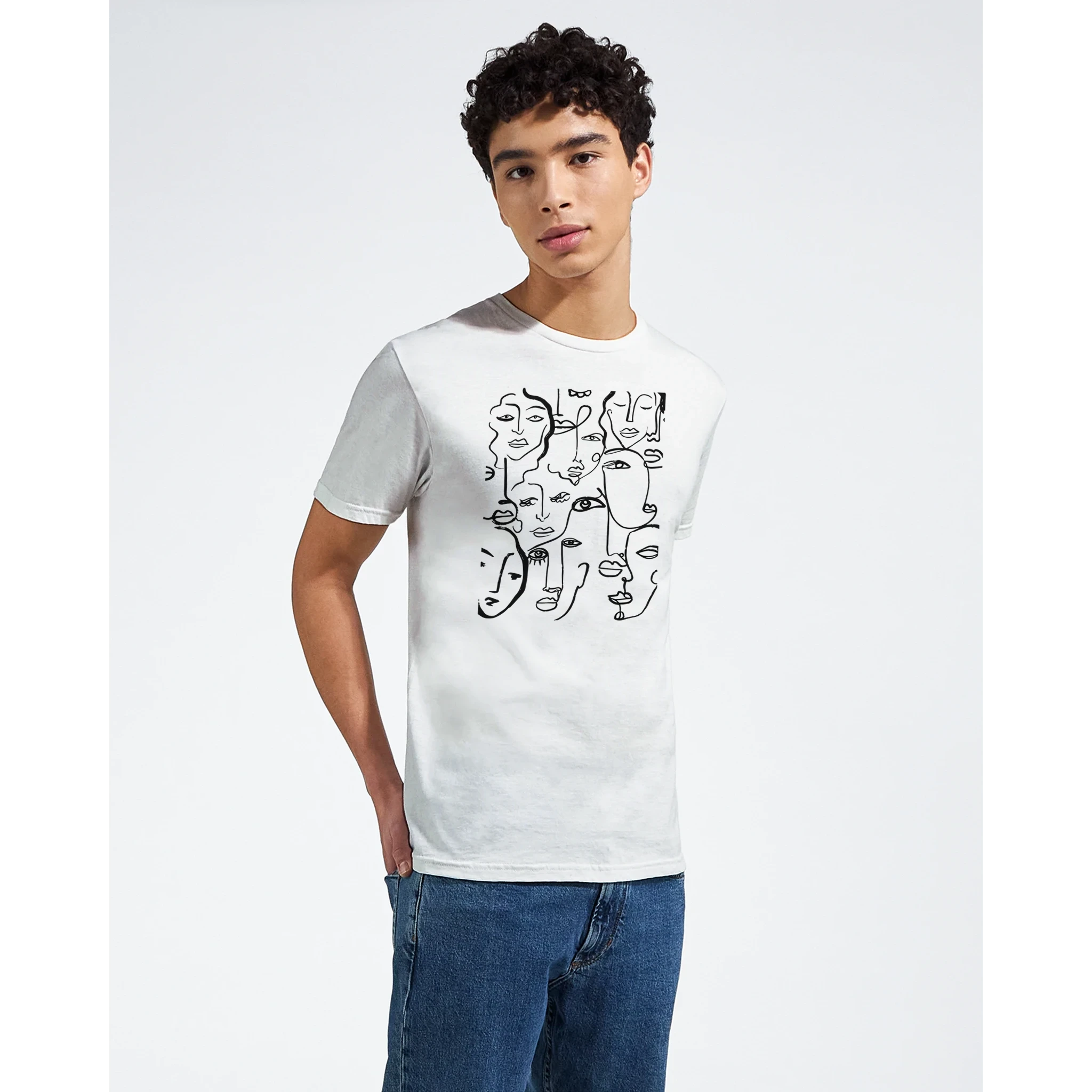 Artistic Many Faces Graphic T-Shirt - Premium Soft Ring-Spun Cotton Crewneck