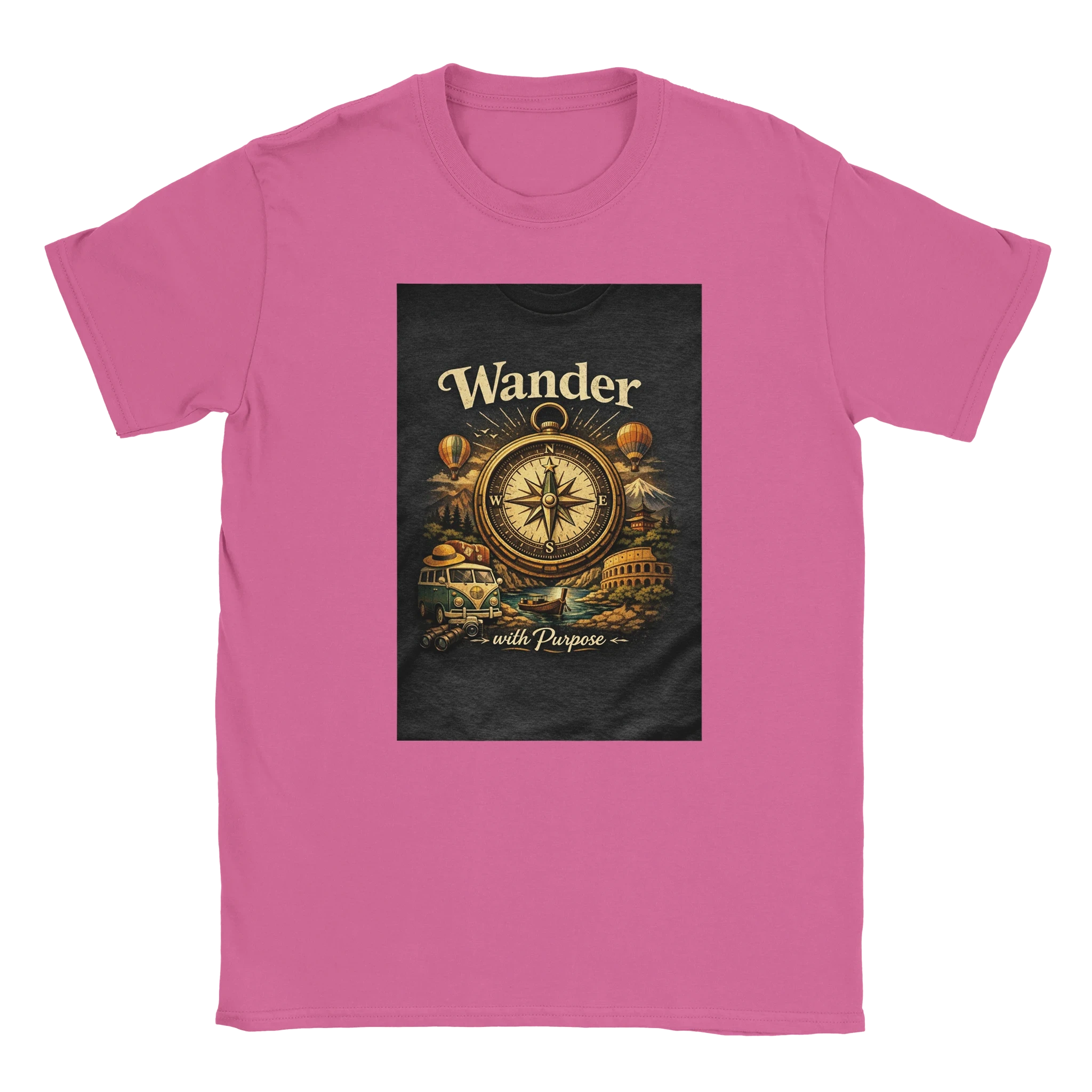 Vintage Wander With Purpose Travel T-Shirt – Premium Soft Cotton Graphic Tee