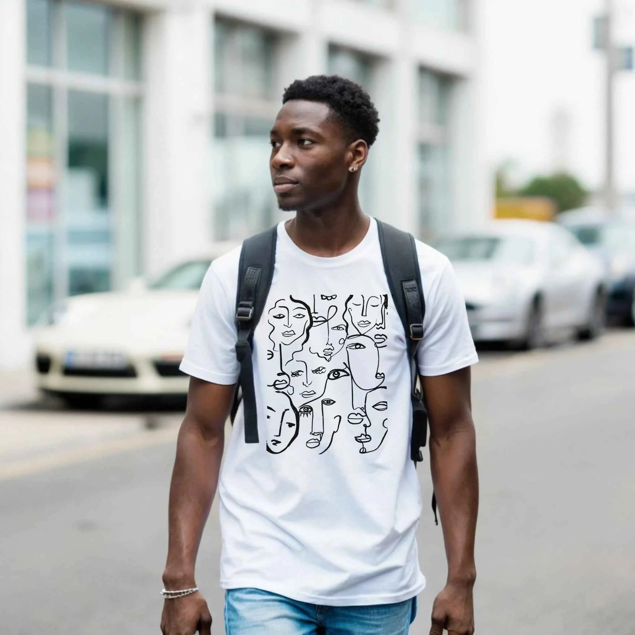 Artistic Many Faces Graphic T-Shirt - Premium Soft Ring-Spun Cotton Crewneck