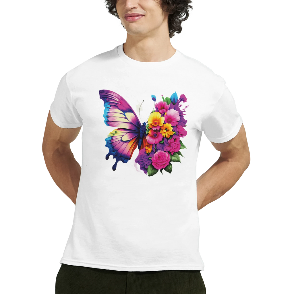 Butterfly and Flower Summer Bright T-Shirt – Casual Graphic Tee