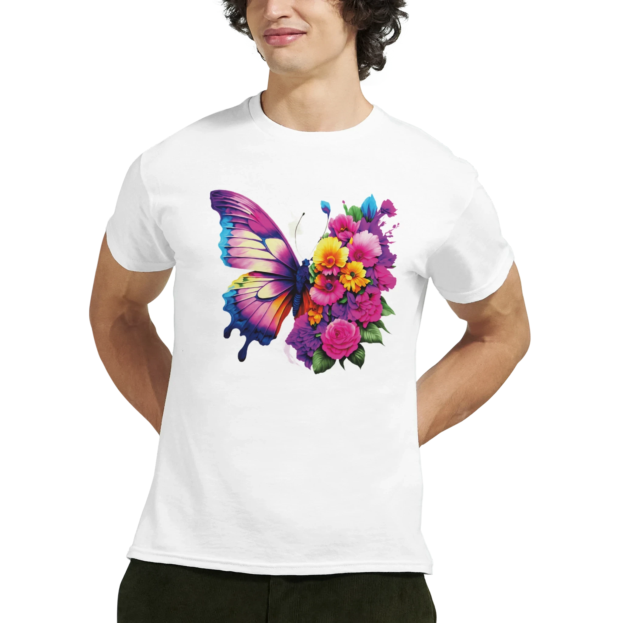 Butterfly and Flower Summer Bright T-Shirt – Casual Graphic Tee
