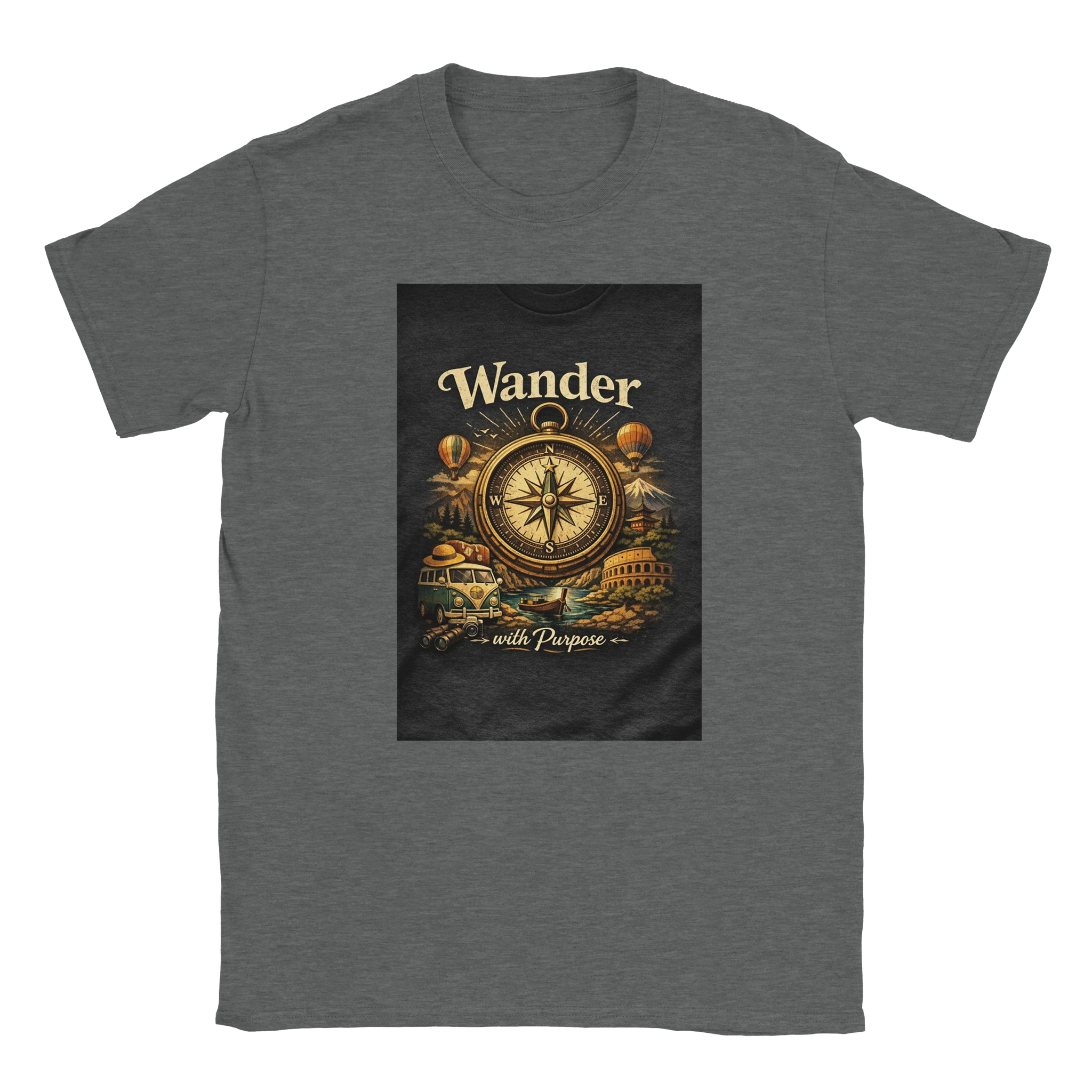 Vintage Wander With Purpose Travel T-Shirt – Premium Soft Cotton Graphic Tee