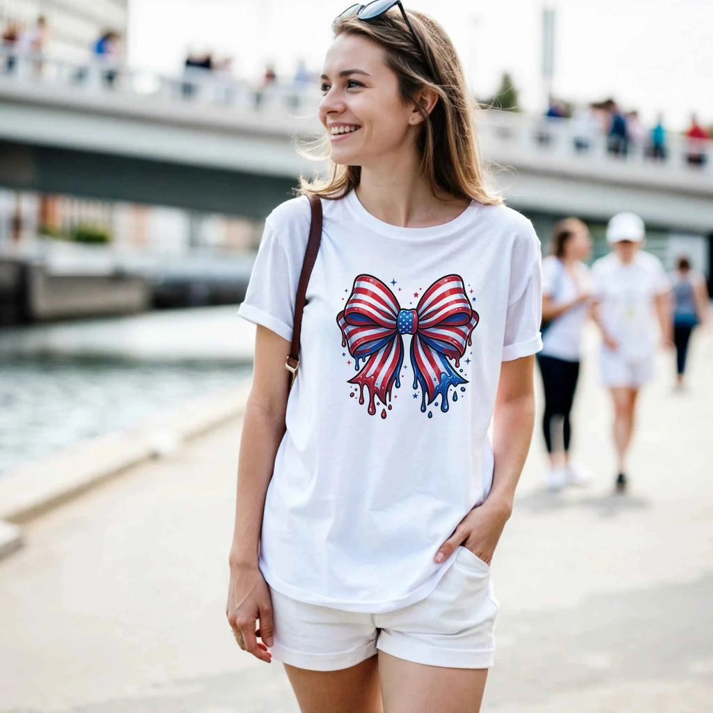 USA Flag Bow Women's T-Shirt | Patriotic Graphic Tee