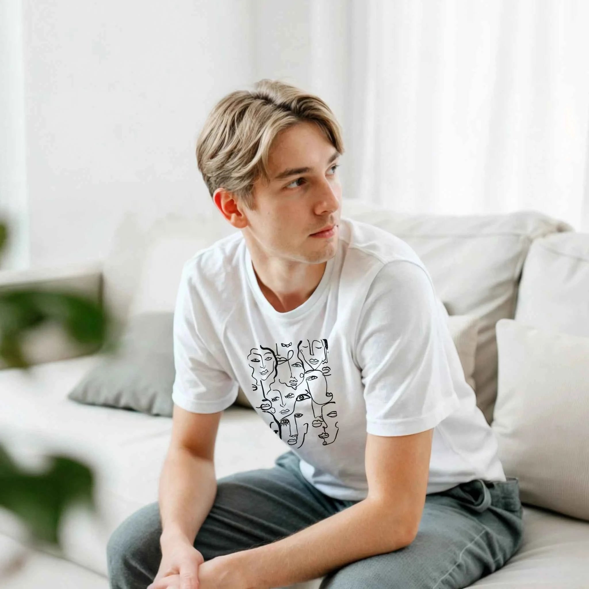 Artistic Many Faces Graphic T-Shirt - Premium Soft Ring-Spun Cotton Crewneck