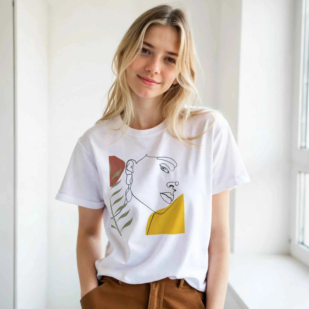 Women's Face Portrait Graphic T-Shirt - Black and White Art Tee