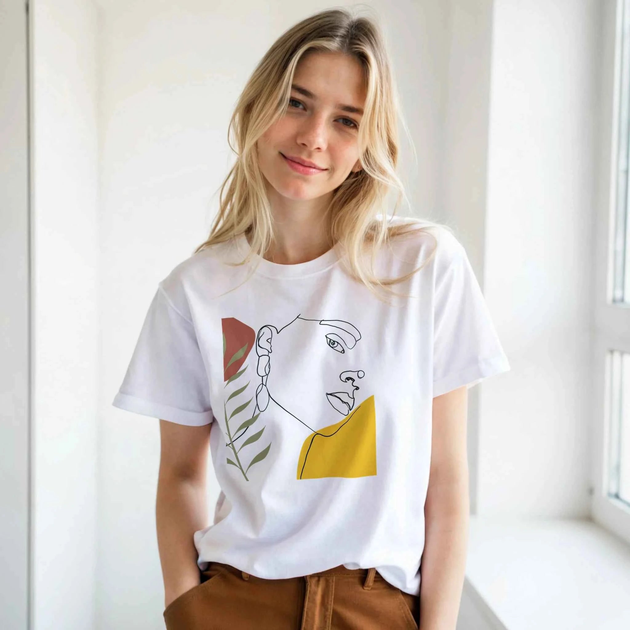 Women's Face Portrait Graphic T-Shirt - Black and White Art Tee