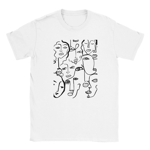Artistic Many Faces Graphic T-Shirt - Premium Soft Ring-Spun Cotton Crewneck