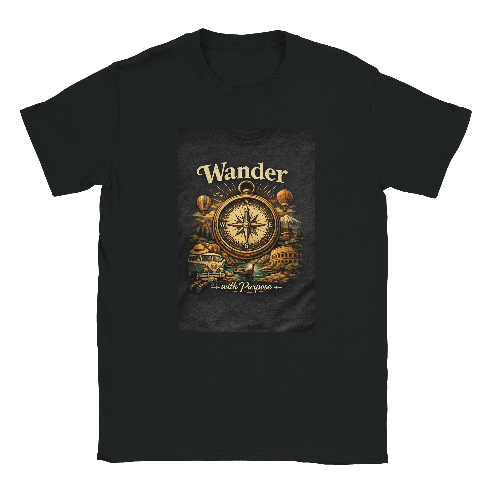 Vintage Wander With Purpose Travel T-Shirt – Premium Soft Cotton Graphic Tee