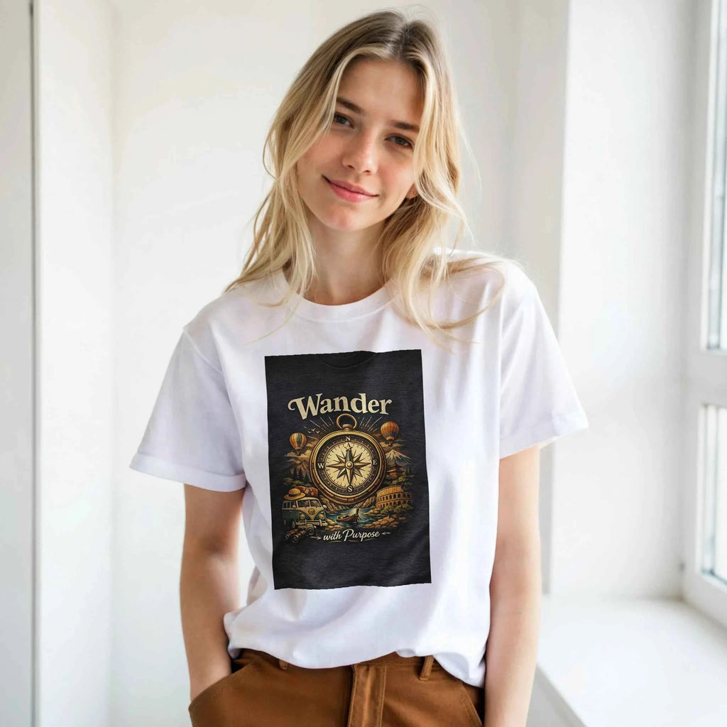 Vintage Wander With Purpose Travel T-Shirt – Premium Soft Cotton Graphic Tee