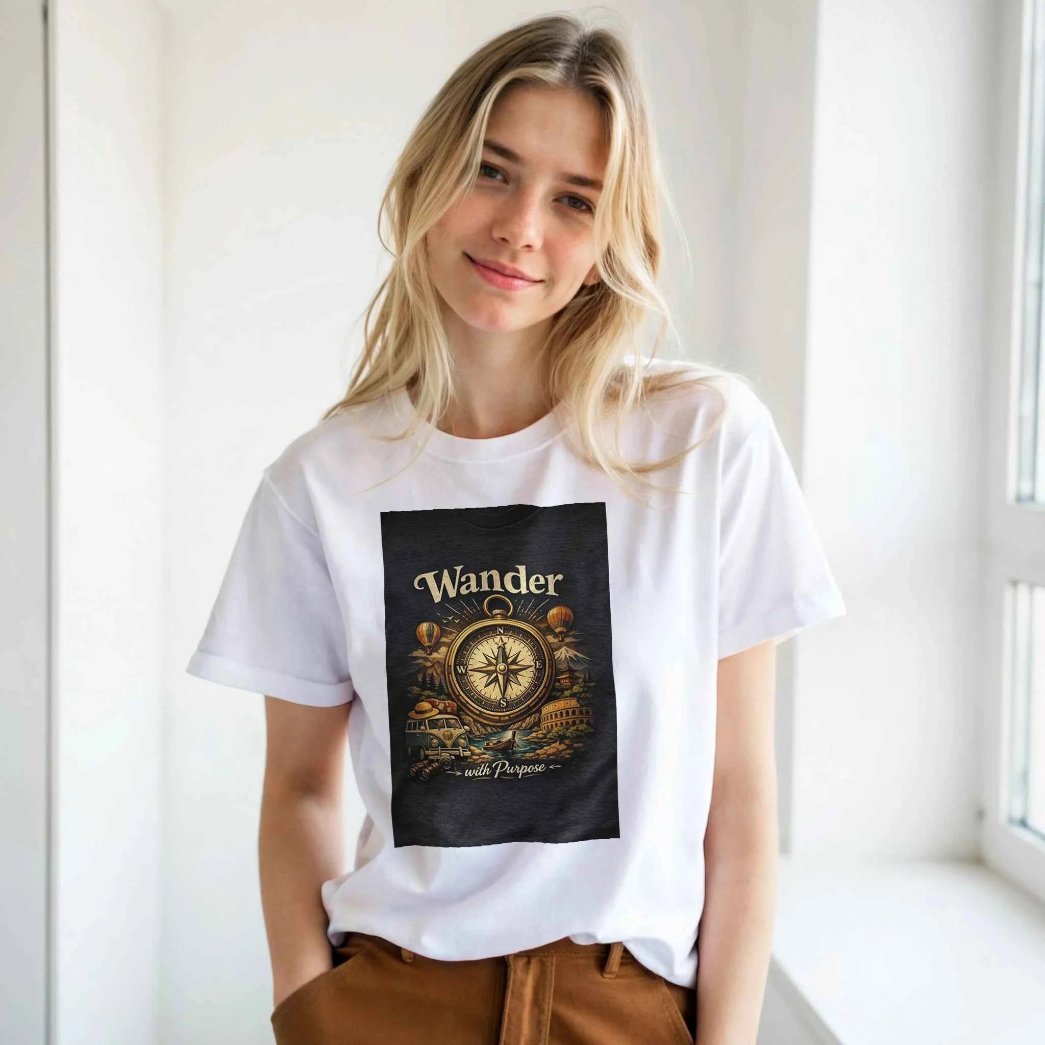 Vintage Wander With Purpose Travel T-Shirt – Premium Soft Cotton Graphic Tee