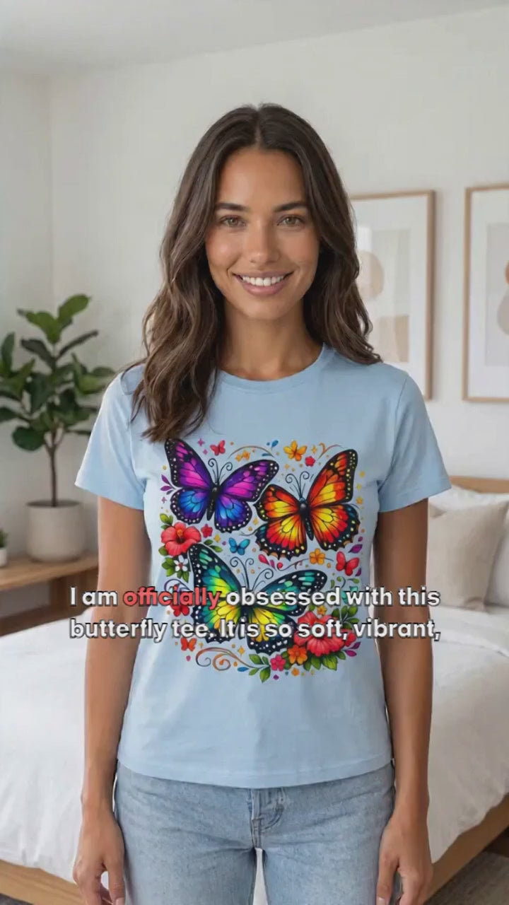 Chic Colorful Butterfly T-Shirt for a Stylish Summer Wardrobe
